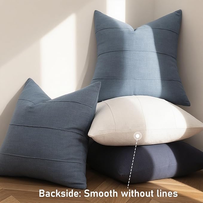 12x20 Pillow Covers Set of 2 Decorative Linen Lumbar Pillow Covers Solid handcrafted Striped Cushion Covers for Bed Soft Modern Farmhouse Neutral Pillowcase for Couch Bedroom Living Room (Slate Blue)