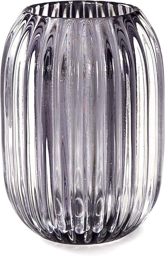 Serene Spaces Living Smoke Grey Optical Glass Votive Holder, Perfect for Weddings and Home Décor, 5" Tall and 3.5" Diameter