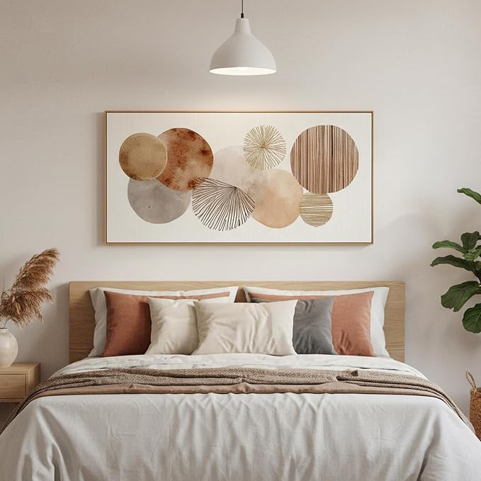 Sorbrozo Abstract Geometric Circles Wall Art 24x48 Inch Modern Framed Canvas Print for Living Room Bedroom or Office Decor