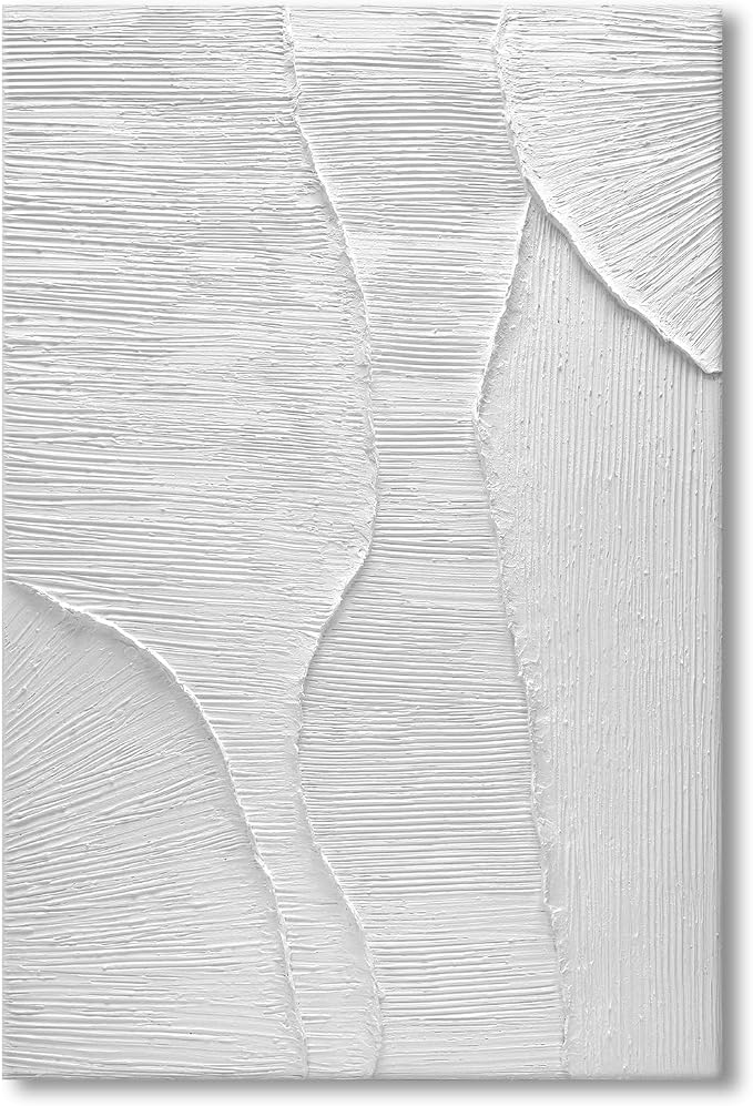 Hand-Painted Oil Painting Canvas White Wall Art, 3D Textured Wall Decor | Modern Vertical Canvas Wall Art, 24x36 in Contemporary Minimalist Handmade Artwork for Home Office Corridor Decoration, Gifts