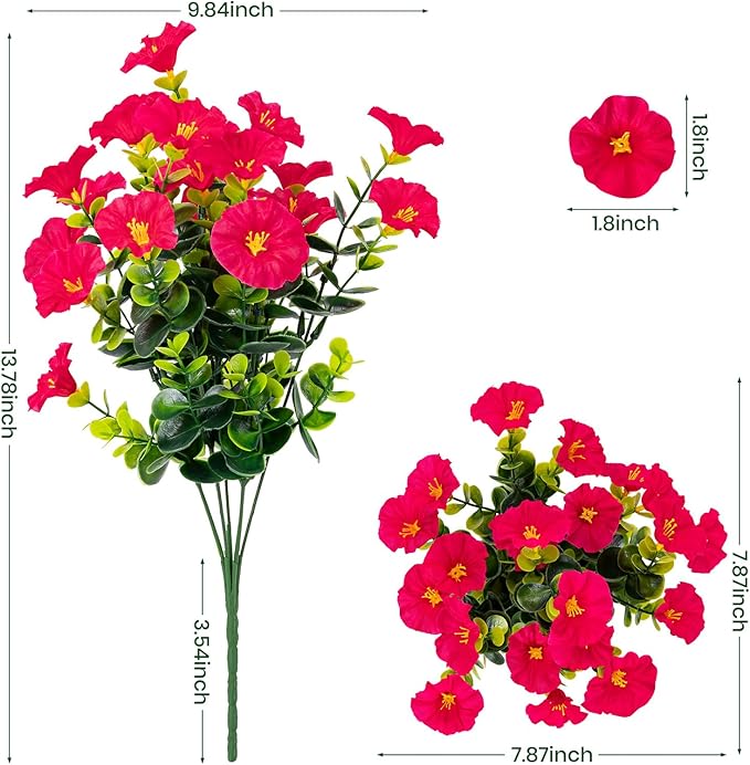 Nigirior Artificial Faux Flowers for Outdoor 16 Bundles Boxwood Fake Morning Glory for Planter,UV Resistant Fake Flowers for Home Porch Patio Outside（4 Color）
