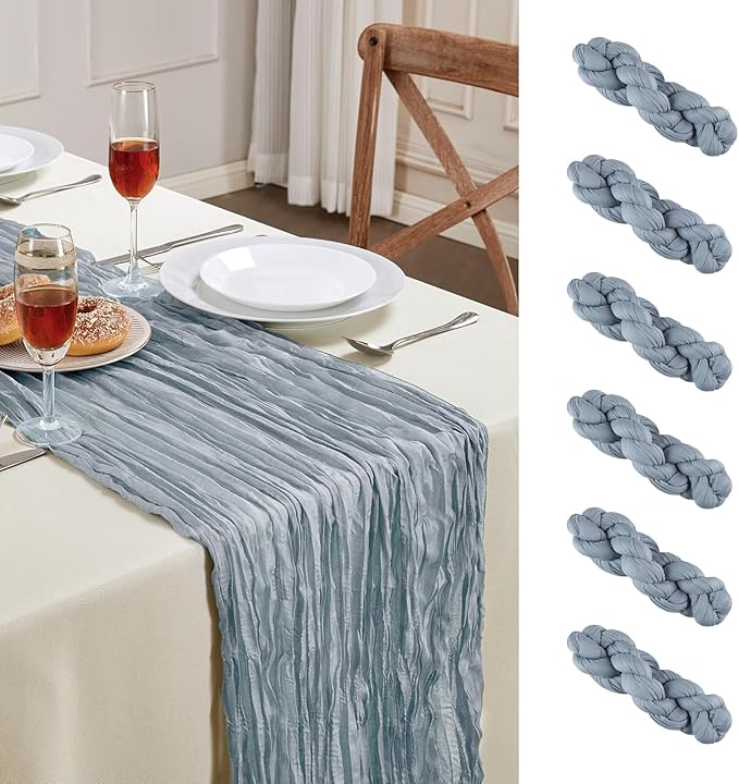 6 Pack Dusty Blue Cheesecloth Table Runner 10FT Long Easter Spring Boho Gauze Table Runner Rustic Sheer Runner for Spring Wedding Bridal Baby Shower Birthday Party Table Decor Home Easter Decorations