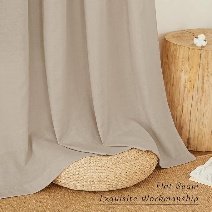 NICETOWN Linen Kitchen Window Curtains Over Sink, Grommet Privacy Added Thick Linen Curtains with Some Light Filtering Burlap Drapes for Home Office/Bedroom, Taupe, 2 Panels, W55 x L54