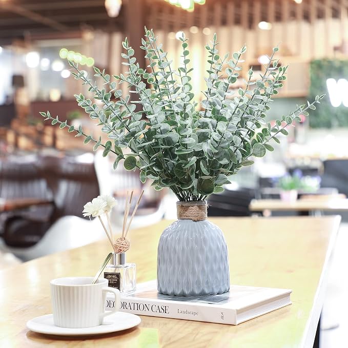 Canlierr 200 Pcs Eucalyptus Stems Faux Greenery Artificial Eucalyptus Leaves Decor Greenery Stems Branch for Wedding Centerpiece Flower Bouquet Farmhouse Home (Dark Green)