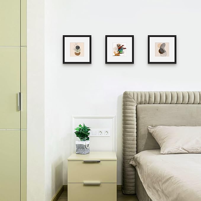Picrit 8x8 Picture Frame Set of 12, Display 5x5 with Mat or 8 x 8 without Mat, Photo Frames for Wall Mounting or Table Top Display, Black