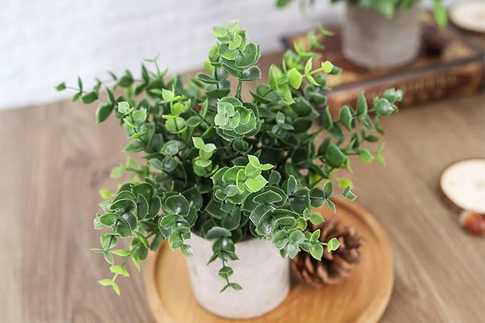 Der Rose 3 Pack Mini Potted Fake Plants Artificial Plastic Eucalyptus Plants Topiaries for Home Office Desk Farmhouse Shelf Room Bathroom Decor(Green)