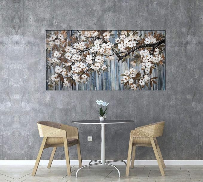 Large Canvas Wall Art for Living Room Wall Decor Abstract White Flower Tree with Gray Driftwood Picture Modern Framed Canvas Prints Artwork Ready to Hang for Bedroom Home Wall Decoration size 24x48