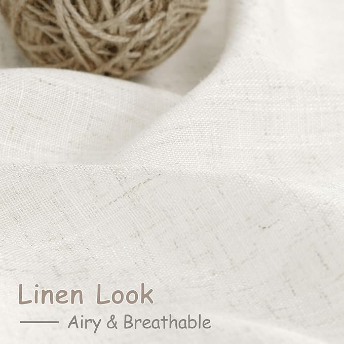 Beige White Linen Curtains for Kitchen Windows Over Sink Neutral 30 Inch Length Back Tab and Rod Pocket Light Filtering Semi Sheer Cafe Curtain for Bathroom RV Small Window 36 x 30 Inch,2 Panels