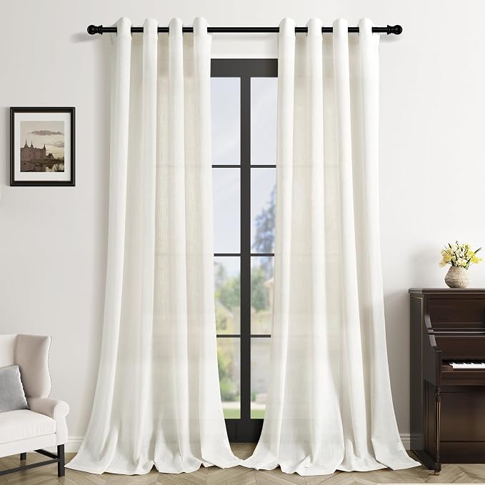 Aersas Natural Linen Curtains 86 Inch Length 2 Panels Set for Bedroom Dining Room Grommet Semi Sheer Soft Linen Drapes Boho Farmhouse Neutral Ivory Cream 86 Inch Long Curtains for Living Room 52x86