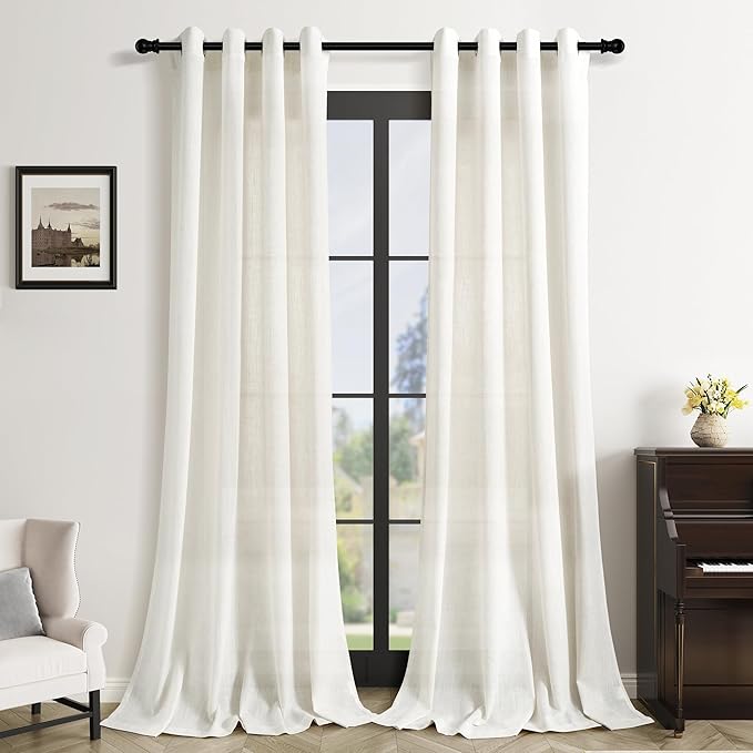 Natural Linen Curtains 94 Inch Length for Living Room 2 Panels Linen Drapes Semi Sheer Light Filtering Boho Farmhouse Neutral Cream Ivory Window Curtains 94 Inches Long for Dining Bedroom Office