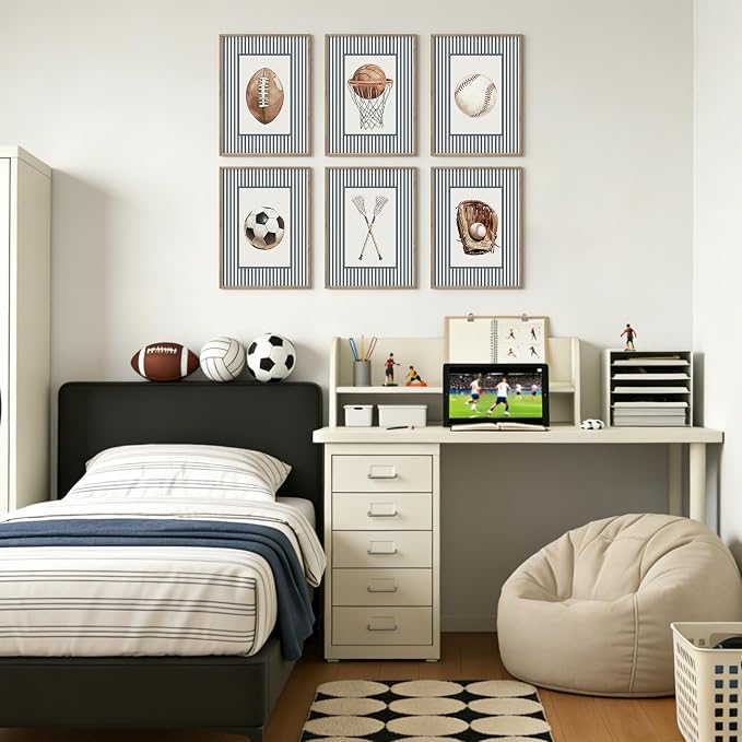 Sports Wall Art Decor Toddler Boys Room Canvas Prints Vintage Sports Nursery Wall Decor Baby Kids Poster Football Baseball Pictures Basketball Soccer Artwork for Children Bedroom 12x16x6 Inch Unframed