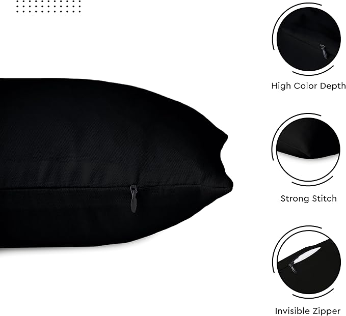 Encasa XO Throw Pillow Covers 12x12 in Set of 2 Jet Black | No Inserts | Cotton Pillow Covers for Living Room, Bed, Sofa, Couch | Decorative Cushion Covers with Improved Zipper
