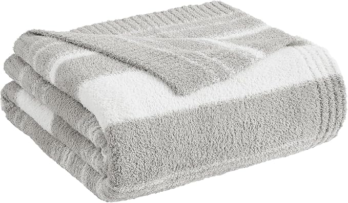 WRENSONGE Soft Throw Blanket for Couch-Cozy Reversible Knitted Blankets | Lightweight Warm Fluffy Decor for Women, Mom, Her & Girls, Sofa, Chair, Bed, 50x70in,Grey Stripe