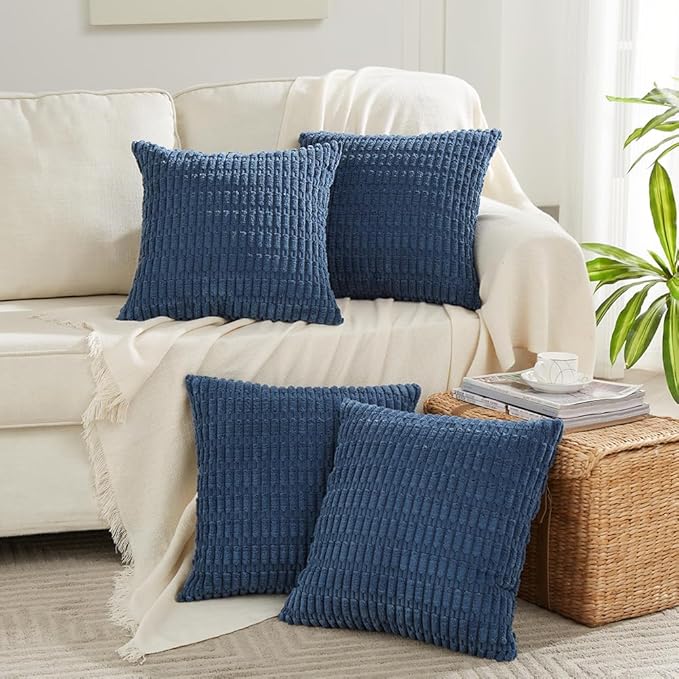 Fancy Homi 4 Packs Decorative Throw Pillow Covers for Living Room Couch Bed, Modern Farmhouse Boho Home Décor Accent Cushion Case, 14" x 14" (Pack of 4), Dusty Blue