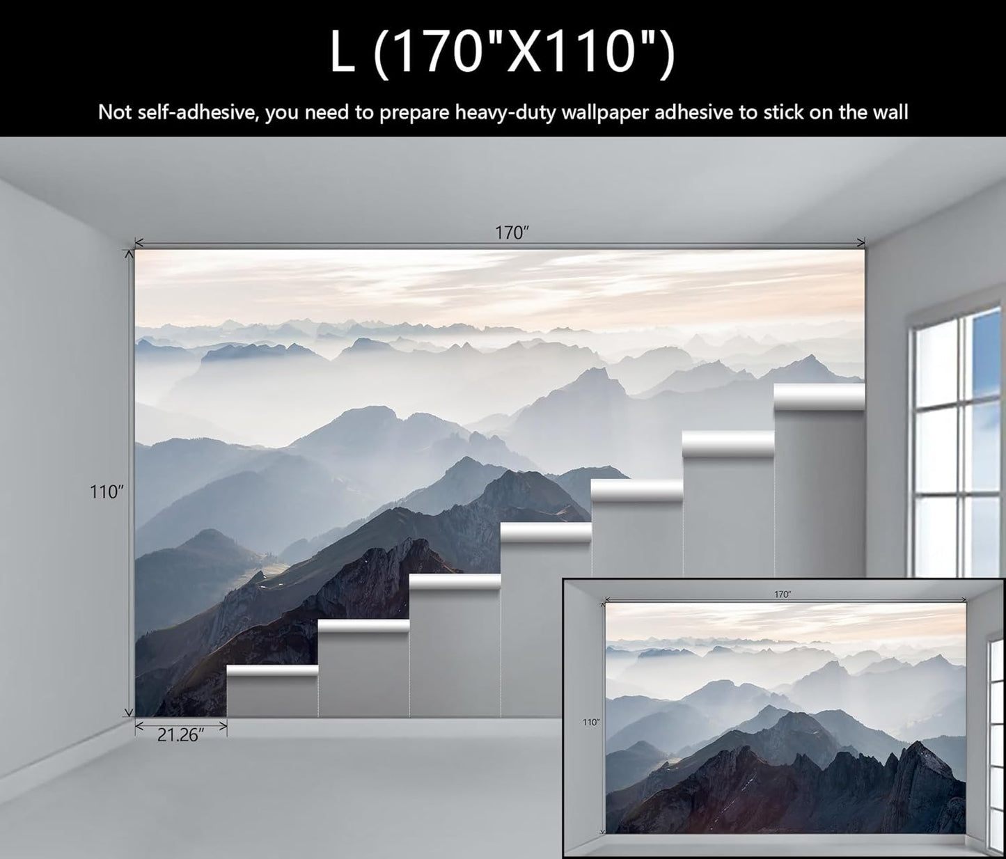 WFBHUA-Modern Mountain Wallpaper Foggy Natural Landscape Wall Mural Decor for Living Room Bedroom Office(Not Peel and Stick)