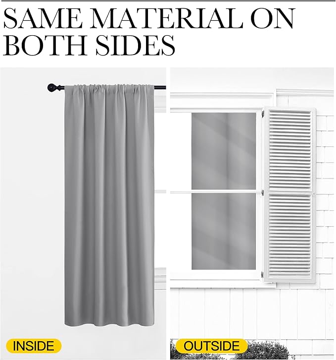 NICETOWN Room Darkening Curtains for Bedroom, Silver Grey, Set of 2 Panels, 62 x 84 Inch, Triple Weave Home Decoration Thermal Insulated Solid Drapes for Patio Door