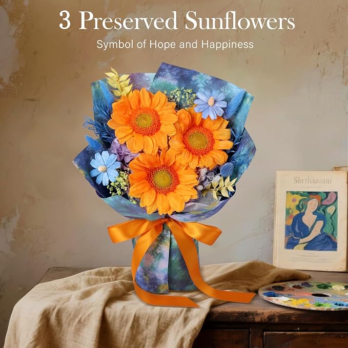 Forever Flowers for Delivery - Preserved Sunflowers Bouquet, Green Sunflowers that Last 3 Years, Eternal Flowers Bouquet, for Mom Grandma Wife, Anniversary Birthday Gifts for Women