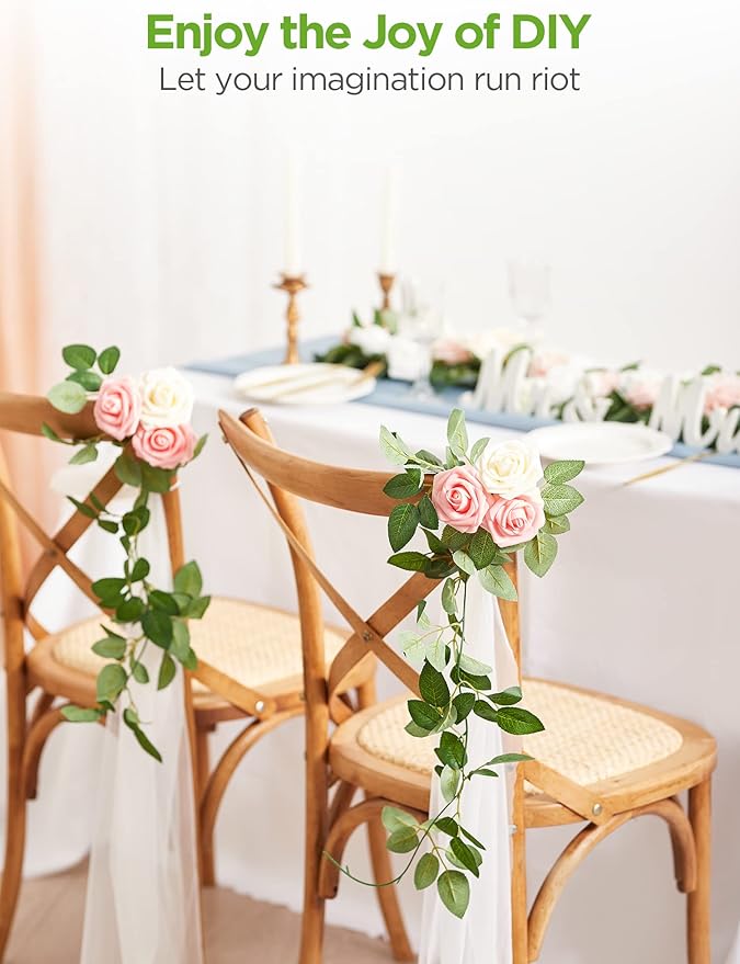 InnoGear Artificial Flowers, 50 Pcs Blush Foam Fake Roses Bulk with Stems for Decoration DIY Wedding Bouquets Centerpieces Bridal Shower Party Christmas Tree