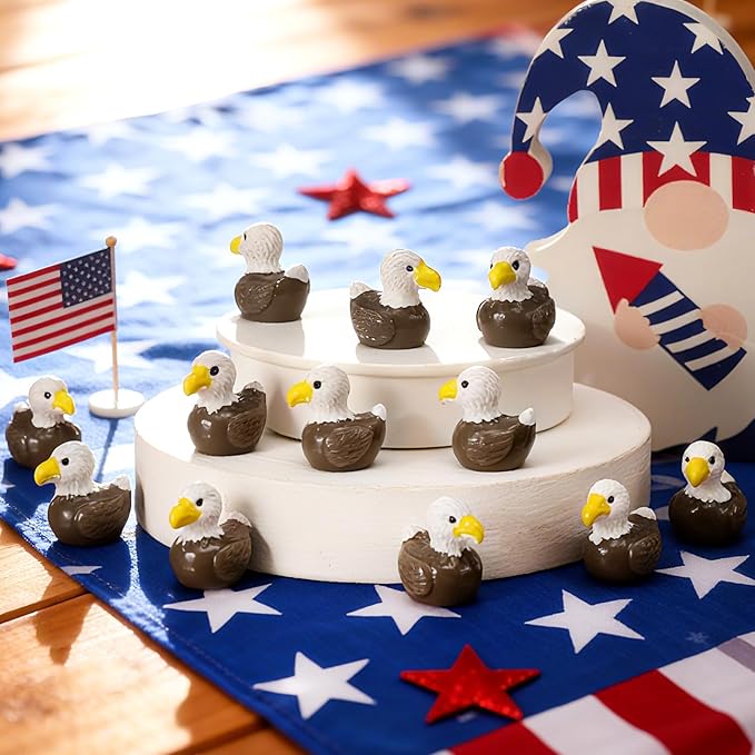 DoubleFill 50 Pcs Bald Eagle Duck Figurine Mini Patriotic Resin Ducks Bald Eagle Patterns Tiny Animals Figurines 250th Anniversary Sculpture Ornament for Home Office Desk Bathroom Kitchen