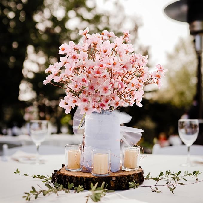 Uieke 4Pcs Artificial Cherry Blossom Flower, Silk Peach Flowers Fake Plants Arrangement for DIY Garden Home Wedding Party Spring Decor, Pink