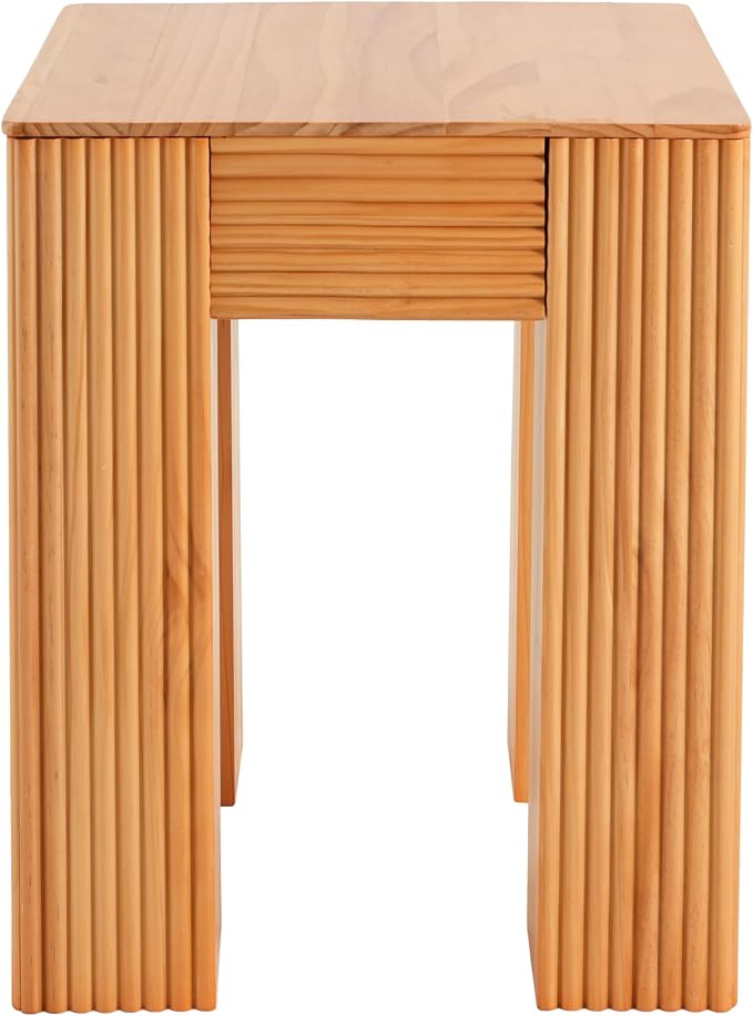 Christopher Knight Home Sadis Modern Square Side Table, Living Room Sofa End Table, Small Coffee Table with Vertical Fluted Leg, Natural