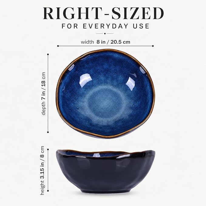 8" Blue Ceramic Decorative Bowl, Ceramic Fruit Bowl, Key Bowl for Entryway Table, Candy Dishes, Fruit Bowl for Kitchen Counter, Blue Small Jewelry Trinket Dish for Bedroom, Bedside Table, Living Room