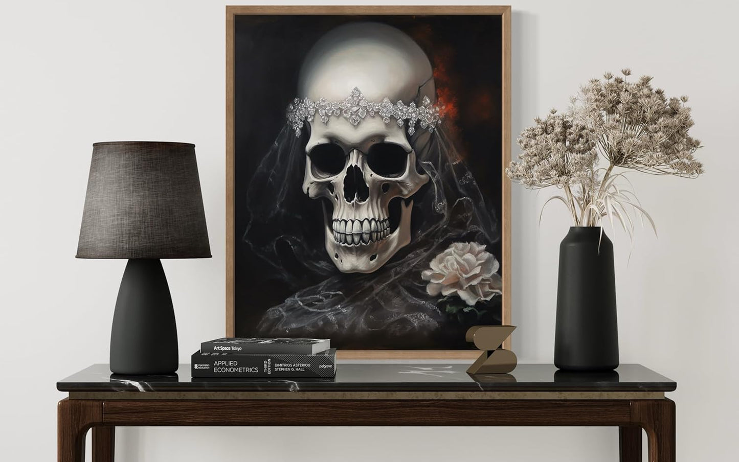 Skull Bride Poster Art Print, Halloween Scary Vintage Wall Art Academia Spooky Painting Decoration for Horror Prints, Gothic Posters Bedroom Decor 89 (Skull Bride, 16 x 20 inches, Wood Frame)