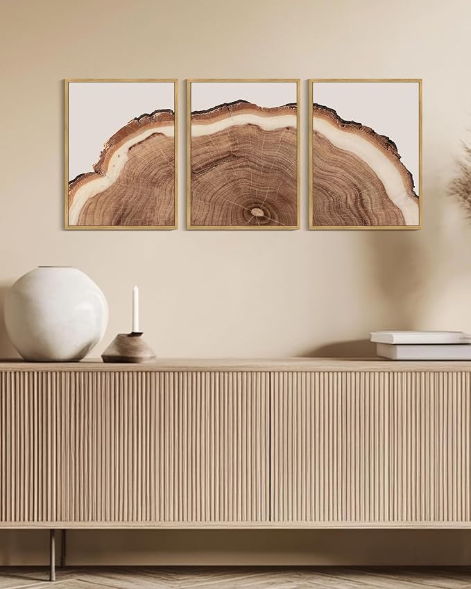 PHOPAGO Vintage Tree Rings Wood Framed Wall Art Modern Retro Stump Wall Decor Nature Farmhouse Rustic Art Prints Home Decor - 12x16in Natural Framed