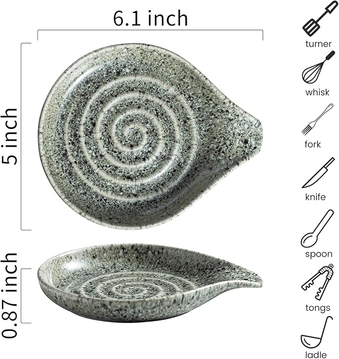 LAUCHUH Spoon Rest for Stove Top, 5 inch Large Ceramic Spoon Holder for Kitchen Countertop Heat-Resistant Spatula Holder for Ladle, Spoons or Tong, Farmhouse Decor, Special Gray