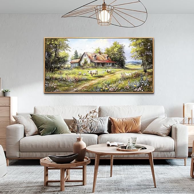 QIYILEXWART Wood Framed Canvas Wall Art For Living Room Large Wall Decor For Office Bedroom Decorations Farmhouse Watercolour Picture Forest Lodge Painting Artwork Room Ready To Hang
