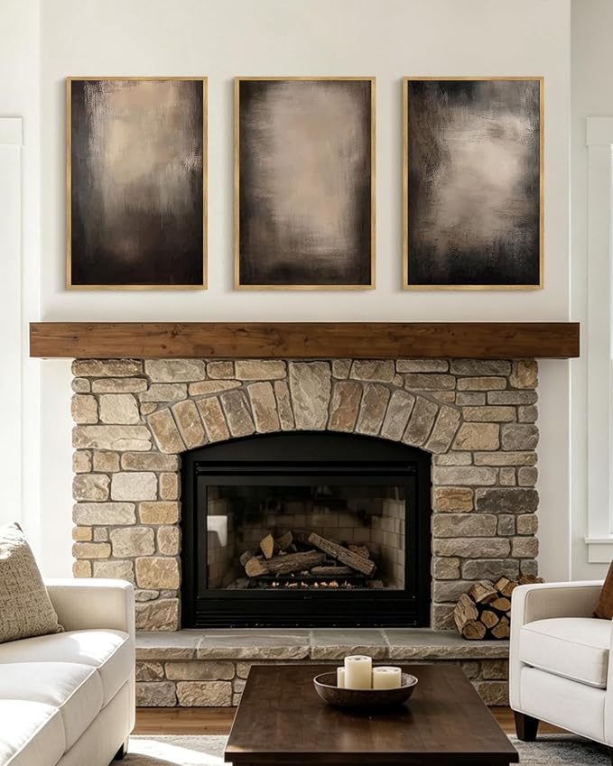 PHOPAGO Abstract Framed Wall Art Large 16x24in Earthy in Deep Brown and Beige Tones Modern Art Decorative Keep Clam Bedroom Hallway Home Decor - Natural Framed