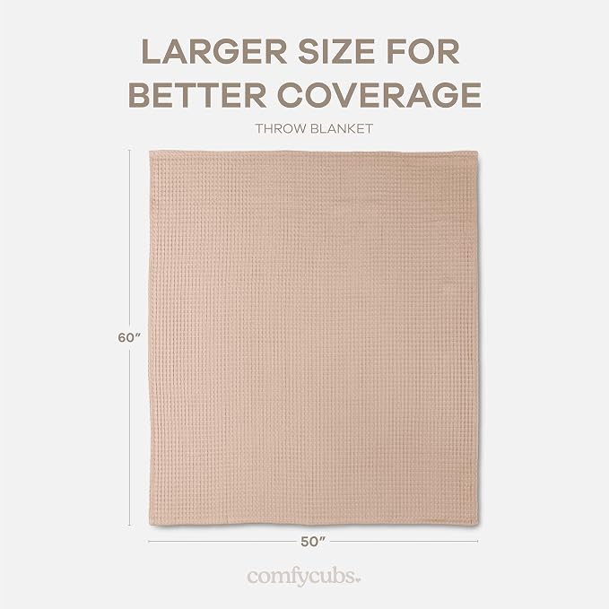 Comfy Cubs 100% Cotton Waffle Weave Throw Blanket Breathable Skin-Friendly Soft Lightweight Blankets - Perfect Warm Textured Blanket Layer - Size for Couch Bed & Sofa (Blush, 50" X 60")