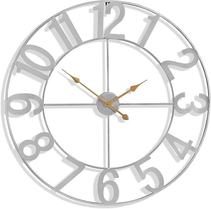 Sorbus Large Wall Clock for Living Room Decor - Wall Clock for Kitchen - 32 inch Big Wall Clock Decorative - Metal Wall Art - Analog Large Clock for Bedroom, Home, Kitchen, Office, Wall Decor (Silver)