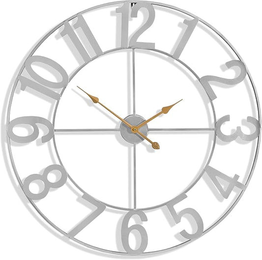 Sorbus Large Wall Clock for Living Room Decor - Wall Clock for Kitchen - 32 inch Big Wall Clock Decorative - Metal Wall Art - Analog Large Clock for Bedroom, Home, Kitchen, Office, Wall Decor (Silver)