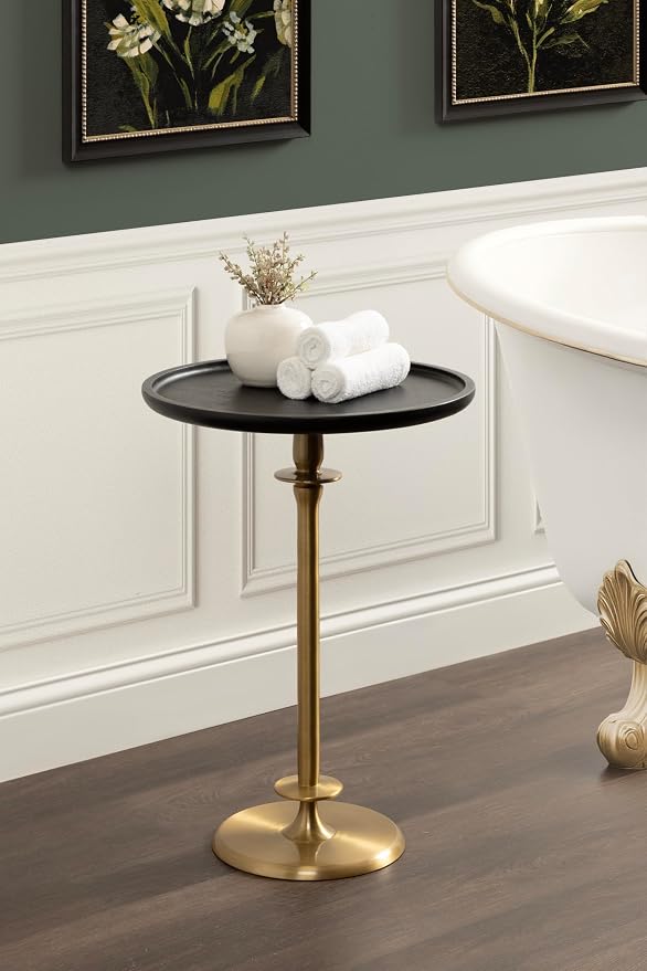 Kate and Laurel Arora Modern Wood and Metal Round Side Table, 17 x 17 x 24, Black and Gold, Transitional Sculptural Living Room End Table for Indoor Plant Stand or Bedroom Nightstand
