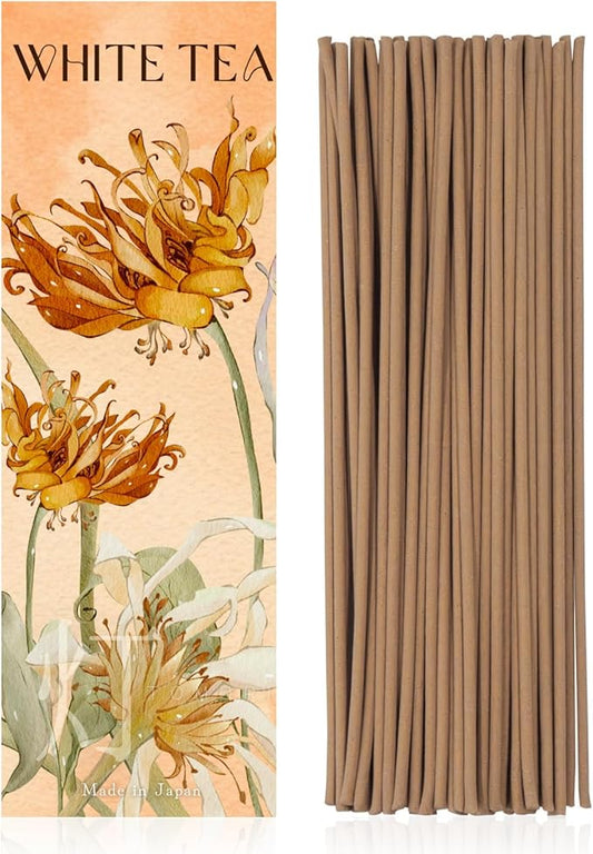 White Tea Luxury Japanese Incense Sticks 60sticks Jasmine Musk Grapefruit Coreless Low Smoke Natural Charcoal Free Non Toxic Aromatherapy Meditation Calming Stress Relief Relaxation Yoga TOMORI