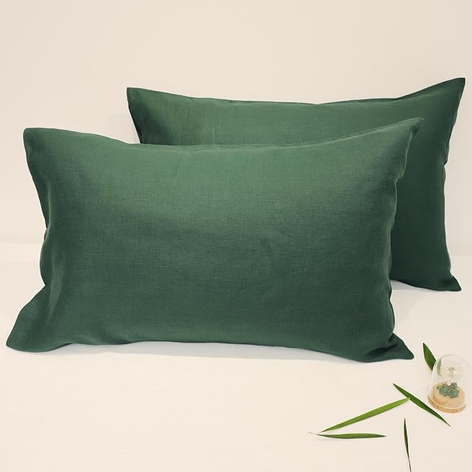 Linen Pillow Cases Queen Size Set of 2,100% French Linen Pillowcase Soft Breathable Envelope Pillow Cover Home Decor Gift for Women(Ink Green,20x30)