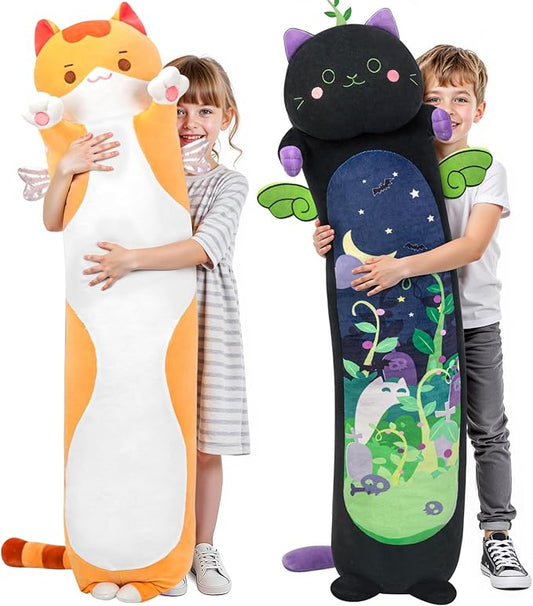 Mewaii Long Cat Plush 5 Sizes, 120% Extra Filling Giant Plushness Kids Body Pillow, Kawaii Cute Brown Cat Stuffed Animals Plushies, Big Long Body Pillow Cat Plush Gift for Girls 36”