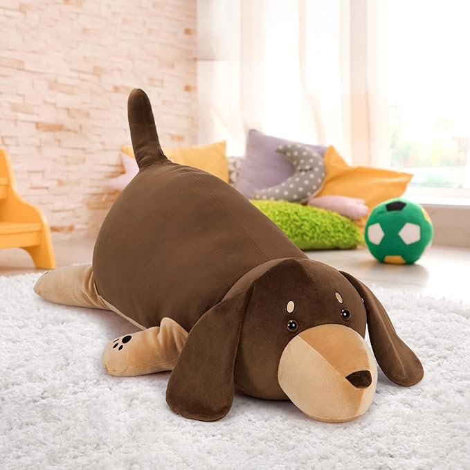 Tezituor Giant Dachshund Plush Pillow, 35.5" Soft Weiner Dog Stuffed Animal Hugging Dog Body Pillow Plushies for Kids Adults Christmas Birthday Gifts