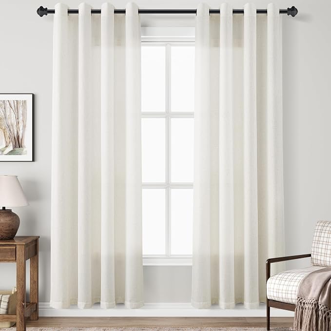 Natural Cream Linen Curtains 80 Inch Length for Living Room Neutral Grommet Top Light Filtering Semi Sheer Curtain Textured Modern Farmhouse Rustic Short Window Drapes for Bedroom 52x80,2 Panels Set