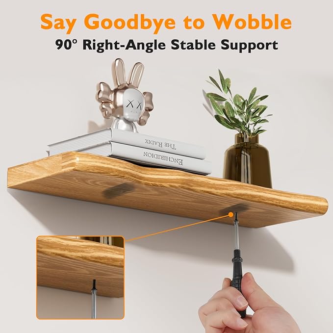 Floating Shelves for Wall Rustic Farmhouse 48 Inch Floating Shelf Bathroom Wooden Shelves for Wall Mounted Live Edge Pine Shelf with Unique Natural Grain for Living Room Bedroom Kitchen (Natural)