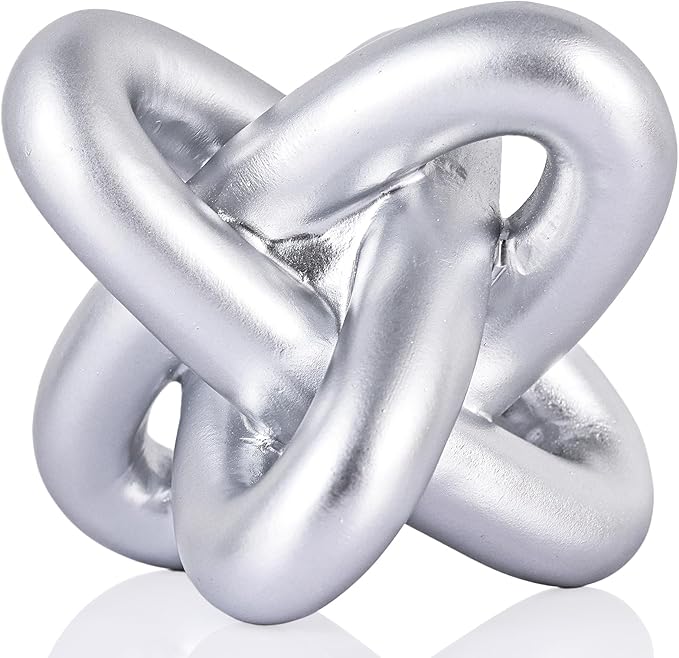 DOVDOV Silver Knot Sculpture, Three-Knot Sculpture Silver Home Decor Accent, Suitable for Rustic-Style Coffee Tables, Living Room Dining Tables, entryway Shelves, and Small Decorations