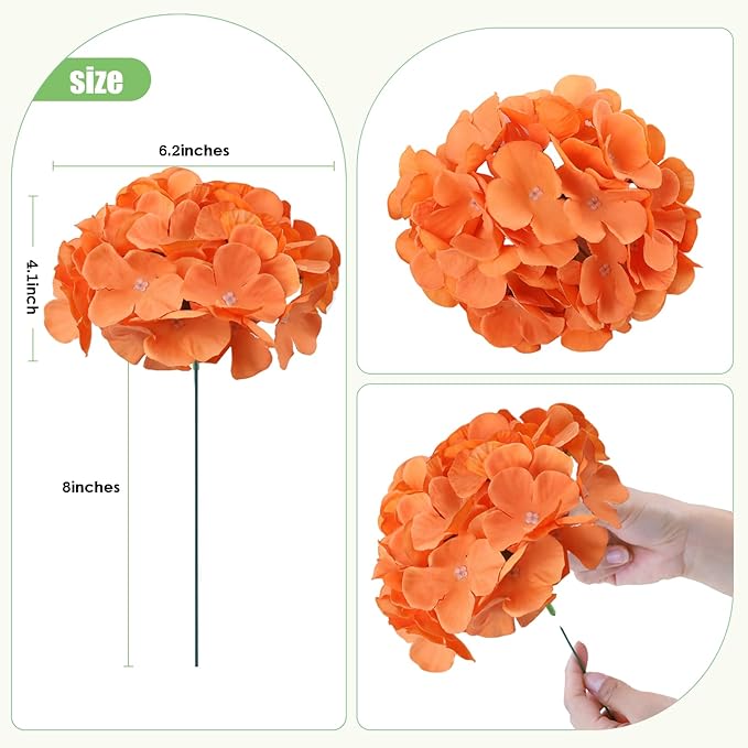 AVIVIHO 65pcs Fake Flowers Orange Hydrangea Artificial Flowers Bulk (Not Squished, No Steaming Need) Silk Flowers with Stems for Wedding Decor,Home,Baby Shower,Table Centerpieces Decoration