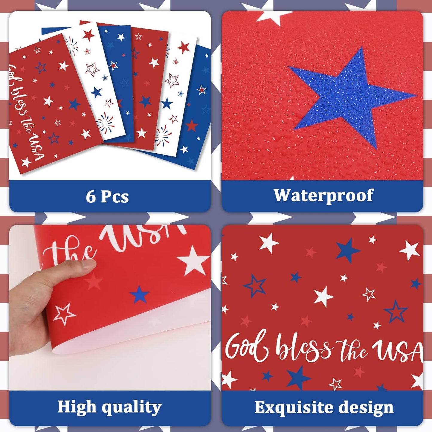 Memorial Day Placemat Set of 6 Patriotic Freedom Stars Place Mats 4th of July Veterans Plastic Table Mats Independence Day Holiday Table Placemats for Indoor Outdoor Party Dining