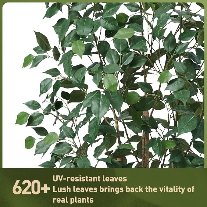 VeriNatural 6ft Artificial Ficus Tree,Tall Faux Tree with Silk Leaves & Real Wood Trunk,UV Resistant Potted Fake Plant with Pebbles & Planter-Indoor Outdoor Floor Plant for Home Living Room,VN129