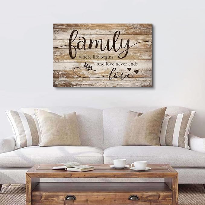 Rustic Kitchen Family Wall Art Farmhouse Brown Home Blessed Picture Vintage Inspirational Wood Grain Canvas Painting Country Motivational Quotes Poster Artwork for Bedroom Living Room Decoration 20x30