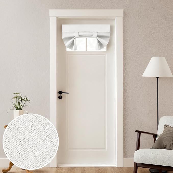 HOMEIDEAS 100% Linen Blackout French Door Curtains, Privacy Small Door Window Curtains, 26 X 20 Inch Shades for Front Window, Thermal Insulated Covering, 1 Panel, White