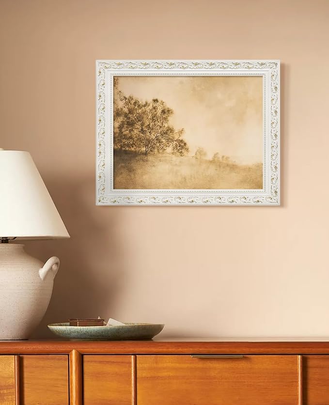 Vintage Canvas Frame for 18x24 Handmade Oil Paintings, No Backboard & Cover, 3” Wide DIY Ornate Picture Frames for Fine Art Show Gallery Wall Decor, White Open Back Wood Frame