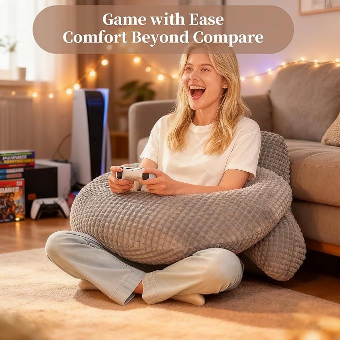 19" Reading Pillow for Bed,U Shaped Arm & Elbow Support,Gray Flannel | Backrest Supports Back,U shaped Lap Pillow Cushions Arms,Elbows & Wrists,Soft Flannel for Reading,Gaming,Watching TV