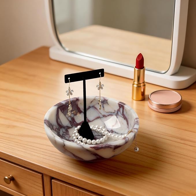 Luxury Natural Marble Catchall Bowl – Small 5.9-Inch Calacatta Viola Marble for Entryway Table Key Holder, Decorative Jewelry Dish for Bedroom, Trinket Tray for Home Decor